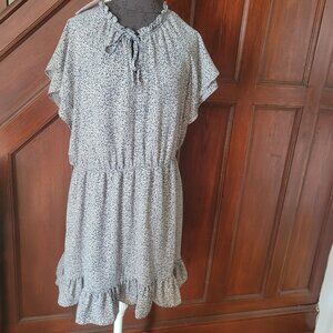 LC Lauren Conrad Blue and White Floral Short Sleeve Dress with Ruffles